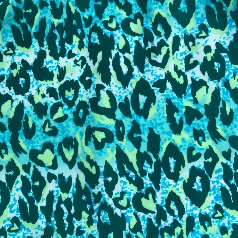 Serra NWT Swimsuit One Piece Halter Blue-Green Cheetah Premium Molded Cups Large